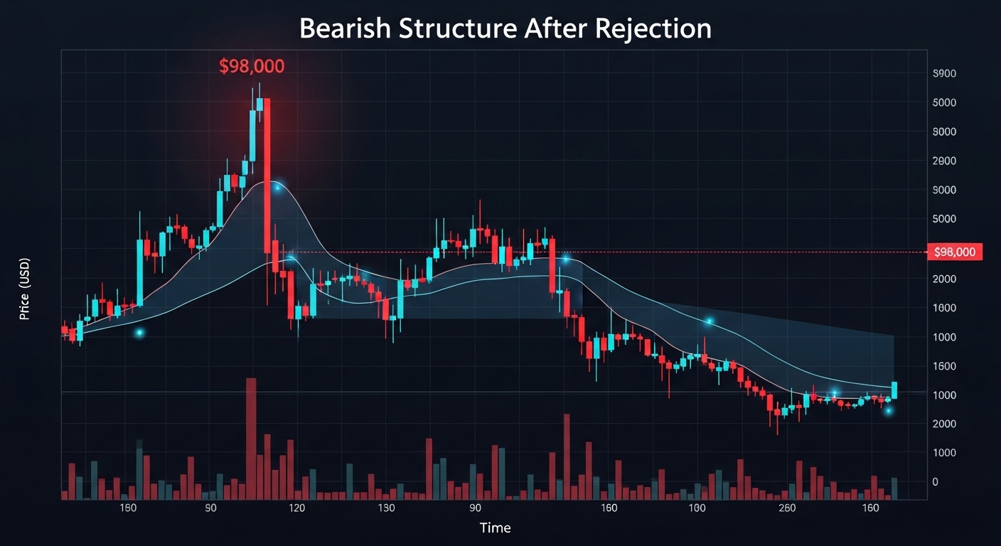 Understanding the Bearish Structure After the $98,000 Rejection